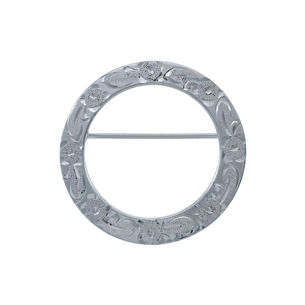 Vintage Sterling Silver 925 Diamond Cut Floral Circle Pin Brooch